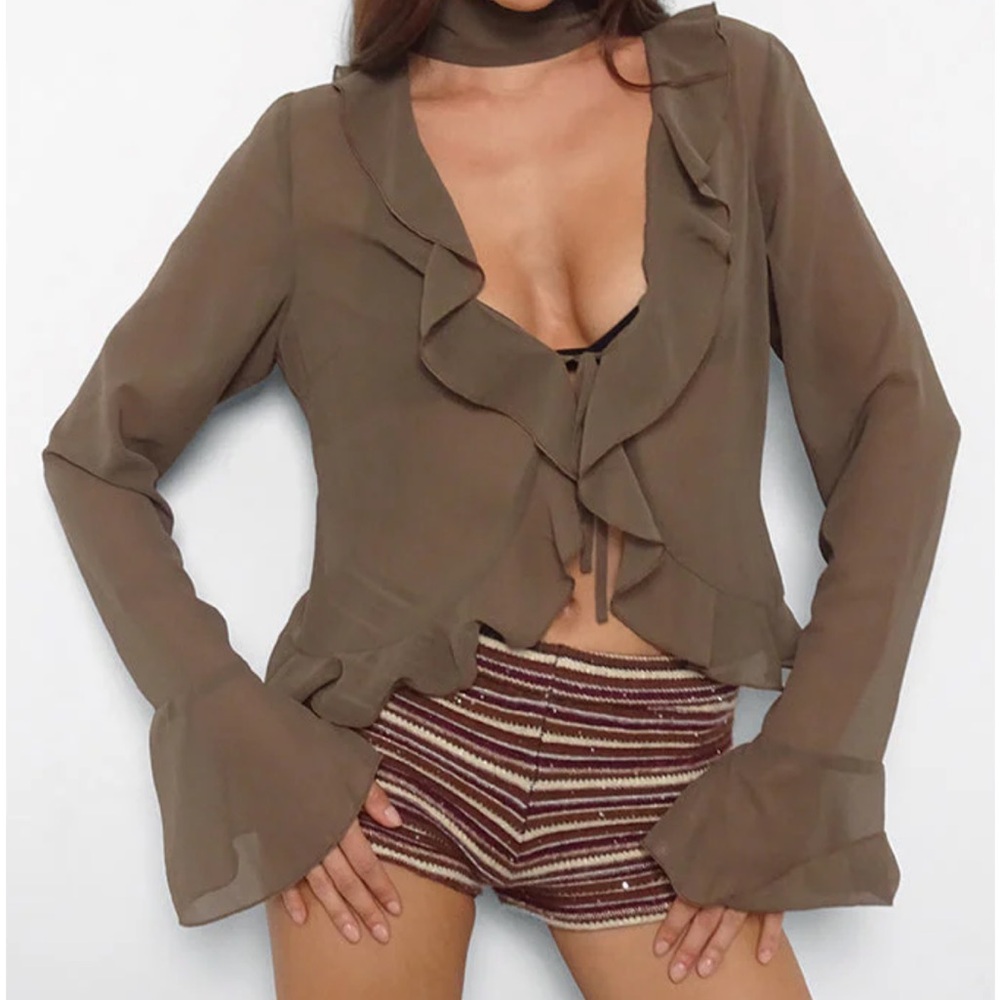 Hirap Blouse With Scarf In Chiffon Coffee